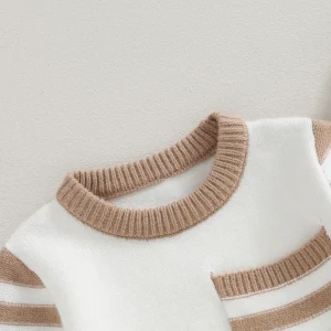 Pudcoco Infant Newborn Baby Girl Boy Sweater Romper Striped Long Sleeve Round Neck Knit Bodysuit Infant Fall Winter Outfit 0-18M