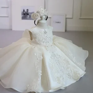 Newborn Baby Girl 1 Year Birthday Dress White lace Tulle Newborn Girl Christening Dress Infant Girl Princess Party Gown Costume 210315