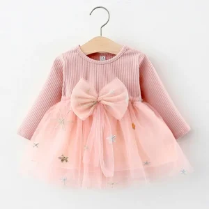 Melario Baby Girls Dress 2021 Spring Cute Bow Mesh Newborn Dress Long Sleeved Princess Dresses For Girl Toddler Kids Dress 210317