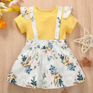 Baby Floral Print Ruffle Trim 2 In 1 Dress SHE