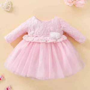 Baby Contrast Lace Stereo Flower Frill Trim Mesh Dress SHE