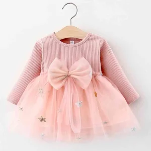 Baby Girls New Autumn Cute Bow Mesh Newborn Long sleeved Princess Dresses for Girl Toddler Kids Dress 210315