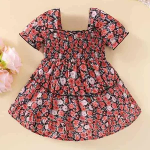 Baby Allover Floral Frill Trim Shirred Dress SHE